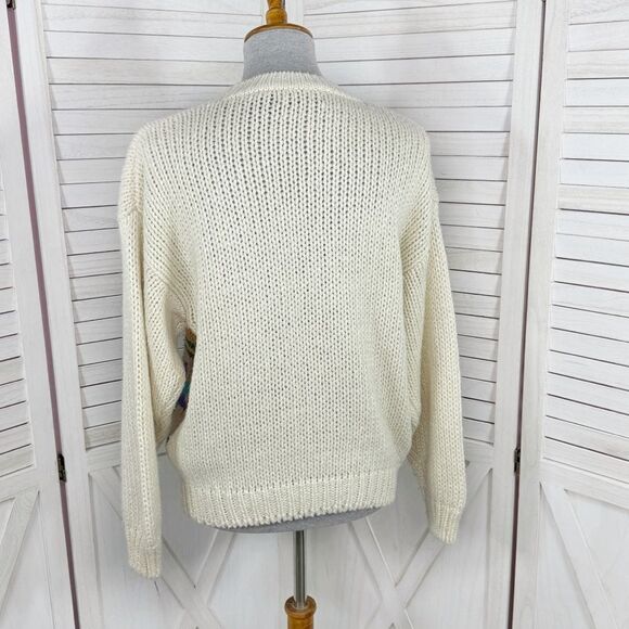 Vintage Rafferty 80s 90s Floral Chunky Knit Sweater Ivory Large Crewneck - Picture 4 of 11